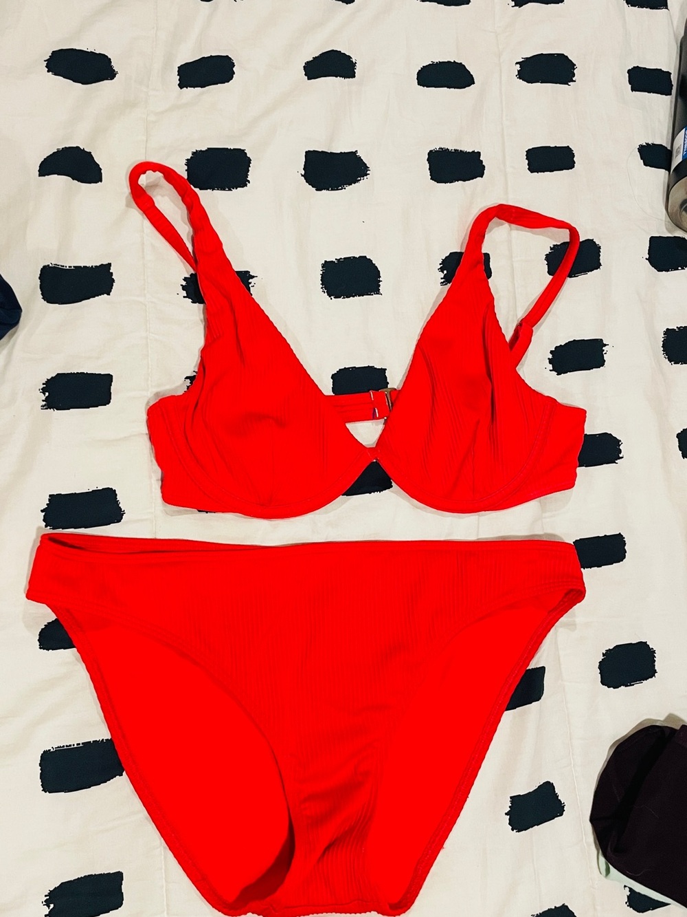 Hollister Swim Red Ribbed Bikini Set